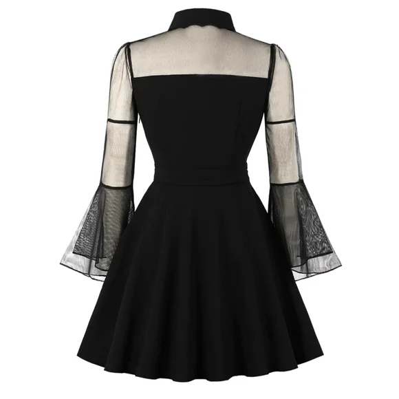 Gossamer BAT Dress Black Women's Long Sleeve Party Dress Midi Sweetheart - Picture 3 of 15